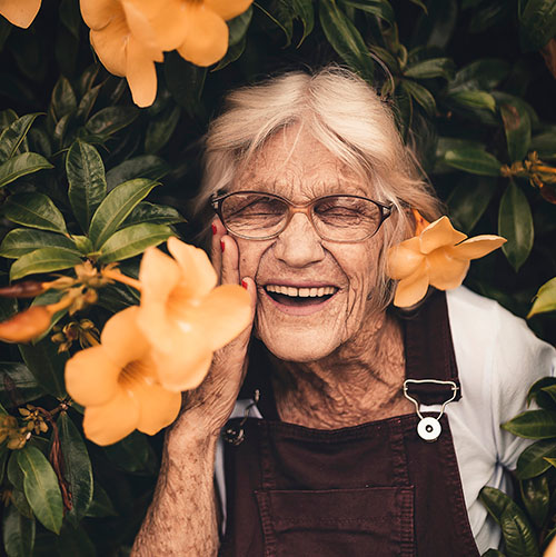 laughing woman in garden